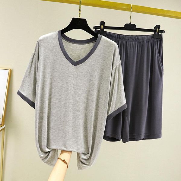 men's sleepwear gray casual short sleeve shorts men summer 2pcs pajamas suit modal plus size nightwear 4xl-6xl loose home wear, Black;brown
men's sleepwear gray casual short sleeve shorts men summer 2pcs pajamas suit modal plus size nightwear 4xl-6xl loose home wear, Black;brown