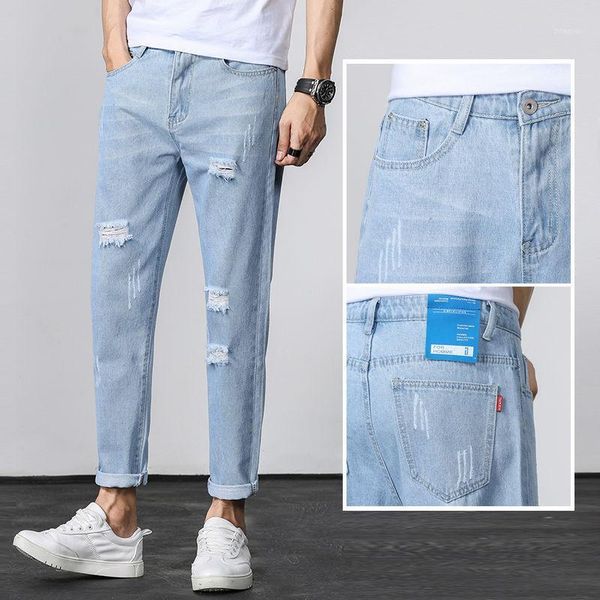 summer pants men's hole jeans loose straight wide-legged trousers nine-point trend, Blue
summer pants men's hole jeans loose straight wide-legged trousers nine-point trend, Blue