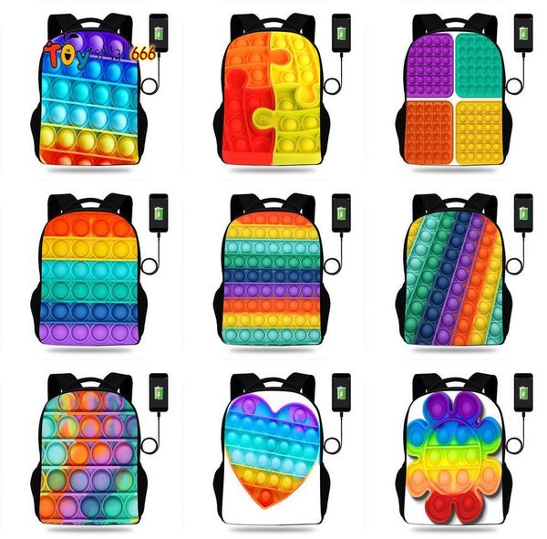 17 inch fidget push bubble toys printed backpacks kids students school bag book packs rainbow bubbles usb charing port earphone hole shoulde
17 inch fidget push bubble toys printed backpacks kids students school bag book packs rainbow bubbles usb charing port earphone hole shoulde