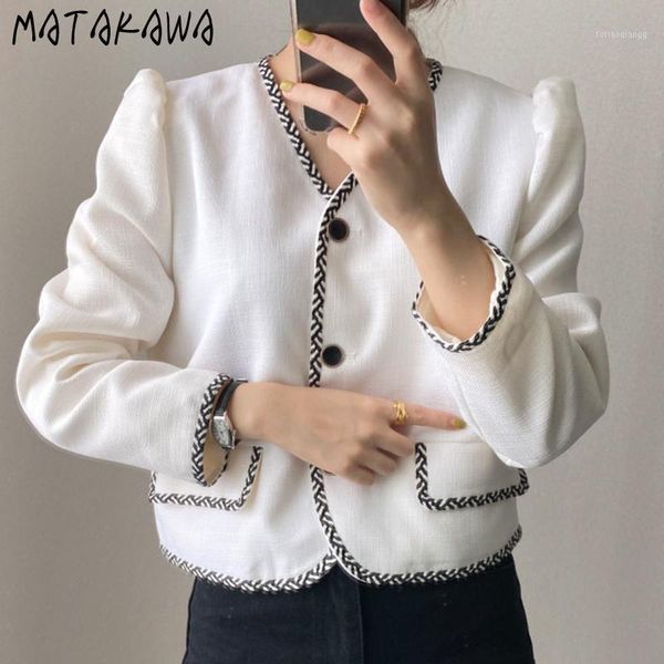 single-breasted loose puff sleeve short coat korean chic spring retro v-neck woman jacket bordered contrast jackets women's, Black;brown
single-breasted loose puff sleeve short coat korean chic spring retro v-neck woman jacket bordered contrast jackets women's, Black;brown