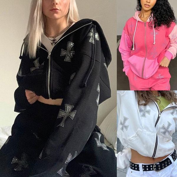 women's hoodies & sweatshirts women zip up hoodie jacket goth punk cross rhinestone oversized sweatshirt coat 50ld, Black
women's hoodies & sweatshirts women zip up hoodie jacket goth punk cross rhinestone oversized sweatshirt coat 50ld, Black