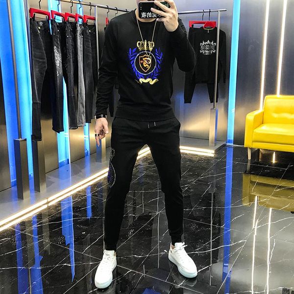 men's tracksuits autumn 2021 leisure sports suit long sleeve sweater round neck personalized diamond printing two piece youth trend, Gray
men's tracksuits autumn 2021 leisure sports suit long sleeve sweater round neck personalized diamond printing two piece youth trend, Gray