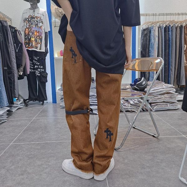men's jeans cross embrodiery ripped streetwear casual denim trousers mens and womens retro harajuku oversize hip hop loose pants, Blue
men's jeans cross embrodiery ripped streetwear casual denim trousers mens and womens retro harajuku oversize hip hop loose pants, Blue