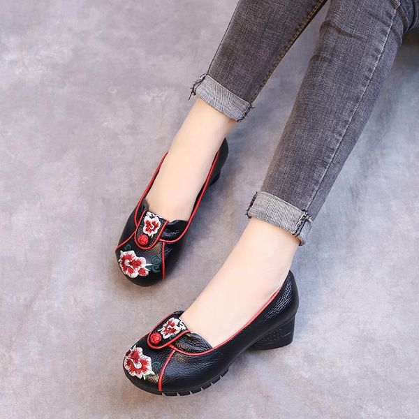 dress shoes summer genuine leather women thick med heels lady office work embroider spring cow fall ankle pumps, Black
dress shoes summer genuine leather women thick med heels lady office work embroider spring cow fall ankle pumps, Black
