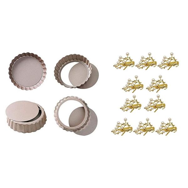 4x tart pan, 4 inch mini quiche pan removable bottom non-stick tin & 10 pcs pearl deer napkin rings buckle
4x tart pan, 4 inch mini quiche pan removable bottom non-stick tin & 10 pcs pearl deer napkin rings buckle