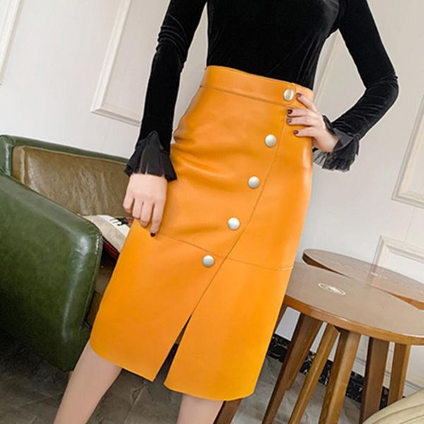 skirts autumn spring a line genuine leather skirt women button design elegant ol lady real sheep fashion classic female, Black
skirts autumn spring a line genuine leather skirt women button design elegant ol lady real sheep fashion classic female, Black