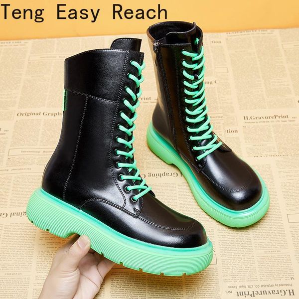 boots fashion ins mid-calf women platform genuine leather cowboy lace-up zipper motorcycle autumn winter shoes woman, Black 
boots fashion ins mid-calf women platform genuine leather cowboy lace-up zipper motorcycle autumn winter shoes woman, Black