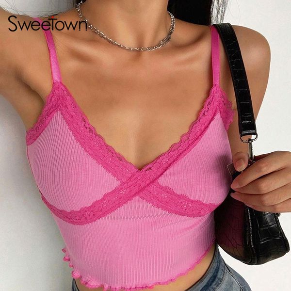 sweetown patchwork lace edge summer for women v neck slim rave streetwear cute home fashion leisure bralette crop, Black;white
sweetown patchwork lace edge summer for women v neck slim rave streetwear cute home fashion leisure bralette crop, Black;white