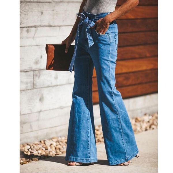 women's jeans women high waist wide leg denim ladies summer autumn stretch belt fare long pants flare, Blue 
women's jeans women high waist wide leg denim ladies summer autumn stretch belt fare long pants flare, Blue