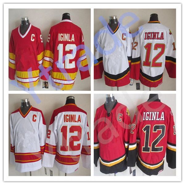 #12 jarome iginla vintage ice hockey jersey c patch home away red white retro ccm stitched jerseys, Black;red
#12 jarome iginla vintage ice hockey jersey c patch home away red white retro ccm stitched jerseys, Black;red