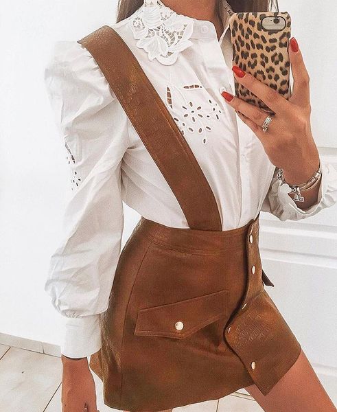 single-breasted pu leather strap skirt a-line retro suspender women's high waist mini brown gothic skirts, Black
single-breasted pu leather strap skirt a-line retro suspender women's high waist mini brown gothic skirts, Black