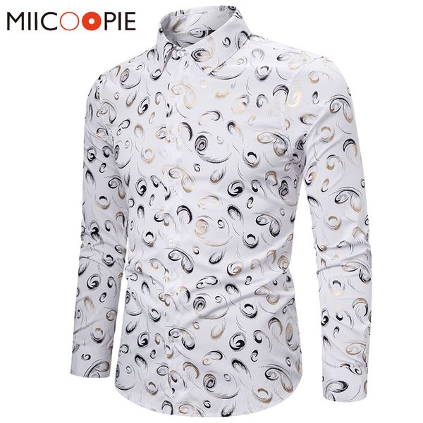 men hipster luxury gold bronzing print long sleeve slim fit dress shirt steampunk white long sleeve wedding party chemise, White;black 
men hipster luxury gold bronzing print long sleeve slim fit dress shirt steampunk white long sleeve wedding party chemise, White;black
