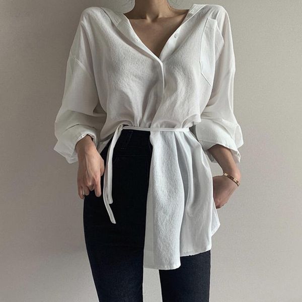 women's blouses & shirts long-sleeved shirt spring summer solid sashes irregular slim woman tee female blouse pl044, White
women's blouses & shirts long-sleeved shirt spring summer solid sashes irregular slim woman tee female blouse pl044, White