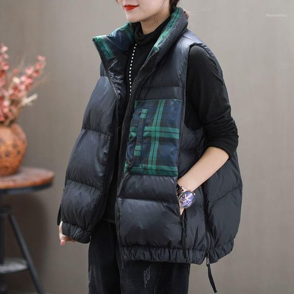 women's down & parkas 2021 winter coat women stand collar warm vest color block plaid female jacket short sleeveless veste feminina cha, Black
women's down & parkas 2021 winter coat women stand collar warm vest color block plaid female jacket short sleeveless veste feminina cha, Black