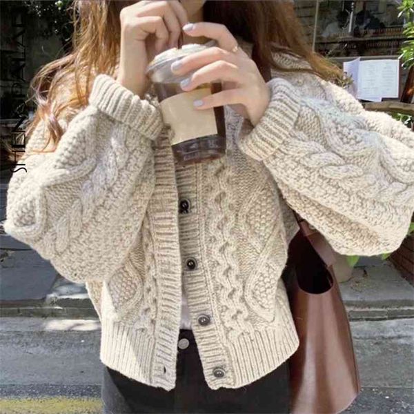 korean autumn women's sweater vintage round neck single breasted twist pattern thick long sleeve knitted cardigan 210427, White;black
korean autumn women's sweater vintage round neck single breasted twist pattern thick long sleeve knitted cardigan 210427, White;black