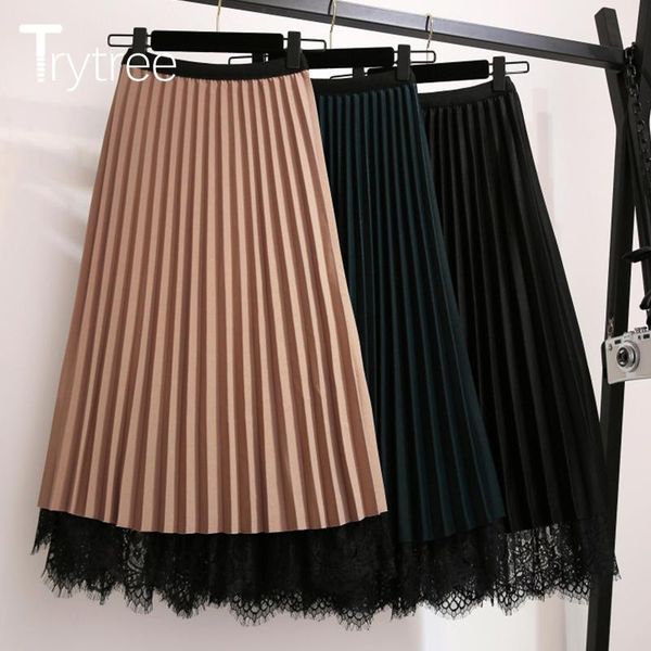 skirts trytree casual pleated women skirt polyester and mesh lace solid elastic waistband 3 colours two ways of wear female, Black
skirts trytree casual pleated women skirt polyester and mesh lace solid elastic waistband 3 colours two ways of wear female, Black