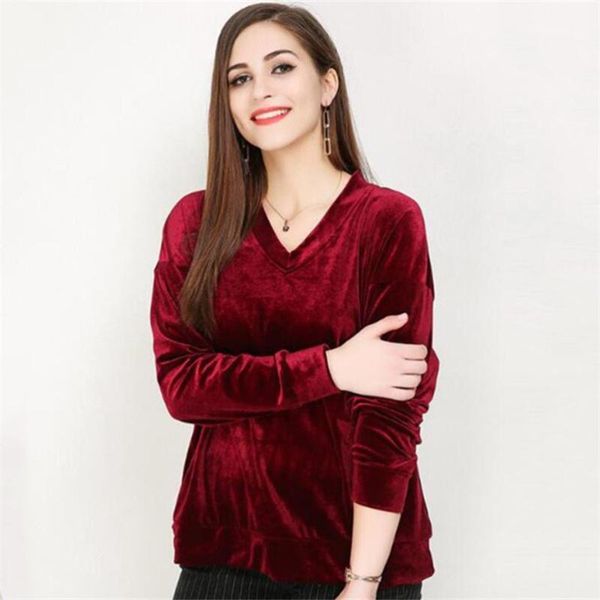women's t-shirt autumn winter solid velvet women loose v-neck shirts casual comfortable pullover long sleeves velour wine navy blue, White
women's t-shirt autumn winter solid velvet women loose v-neck shirts casual comfortable pullover long sleeves velour wine navy blue, White