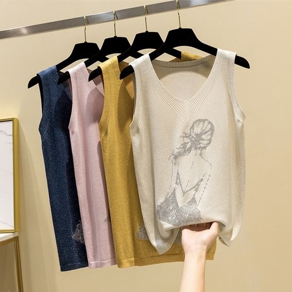 summer thin knitted vest women rhinestones casual loose soft tank new girl back sleeveless t-shirt femme 210319, Black
summer thin knitted vest women rhinestones casual loose soft tank new girl back sleeveless t-shirt femme 210319, Black