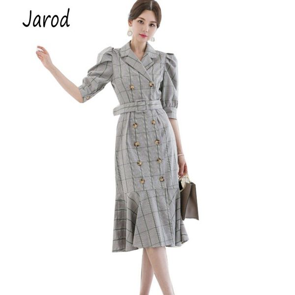korean women fashion elegant double breasted gray plaid ol style midi dress ruffles fishtail dress with belt 210518, Black;gray
korean women fashion elegant double breasted gray plaid ol style midi dress ruffles fishtail dress with belt 210518, Black;gray