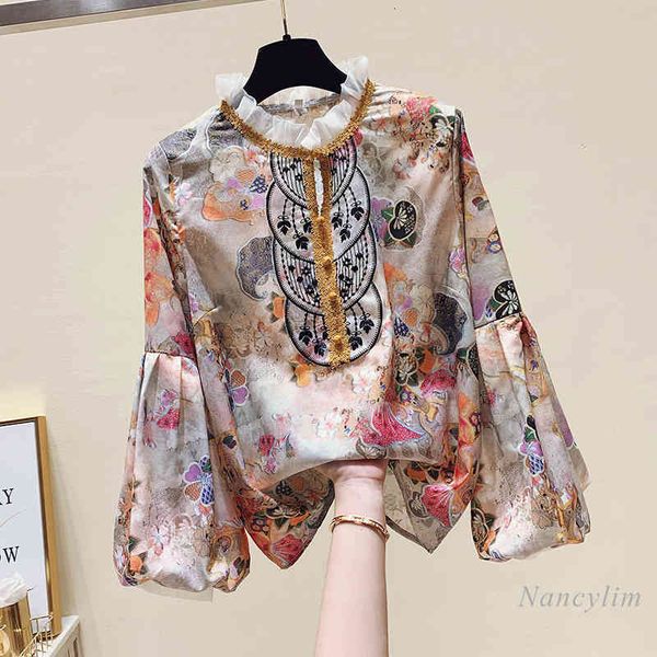 blouses fall autumn women's floral shirt long lantern sleeve chiffon blouse female lady stand fold collar, White
blouses fall autumn women's floral shirt long lantern sleeve chiffon blouse female lady stand fold collar, White