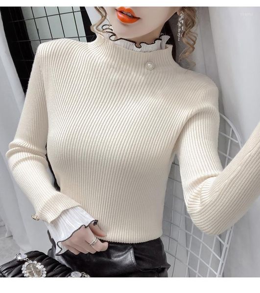 women's sweaters ruffled slim sweater fall winter half high neck long sleeve knitted pullover pure color 2021, White;black
women's sweaters ruffled slim sweater fall winter half high neck long sleeve knitted pullover pure color 2021, White;black