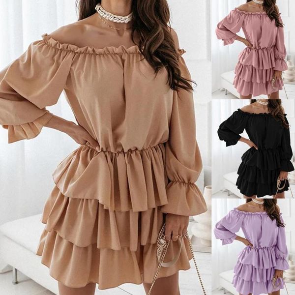 casual dresses autumn fashion slash neck solid color unique mini dress women long sleeve ruffle hem tunic cake streetwear 2021, Black;gray
casual dresses autumn fashion slash neck solid color unique mini dress women long sleeve ruffle hem tunic cake streetwear 2021, Black;gray