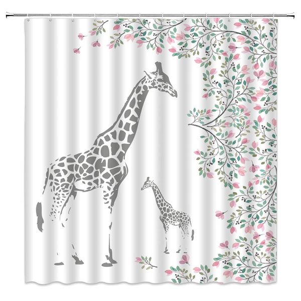 animal shower curtain giraffe mother and baby pink flower vine painting style grey white fabric bath curtains bathroom 
animal shower curtain giraffe mother and baby pink flower vine painting style grey white fabric bath curtains bathroom