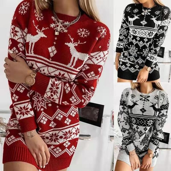 casual dresses christmas theme sweater for women elk knit long sleeve snowflake dress o-neck warm party robe femme streetwear, Black;gray
casual dresses christmas theme sweater for women elk knit long sleeve snowflake dress o-neck warm party robe femme streetwear, Black;gray
