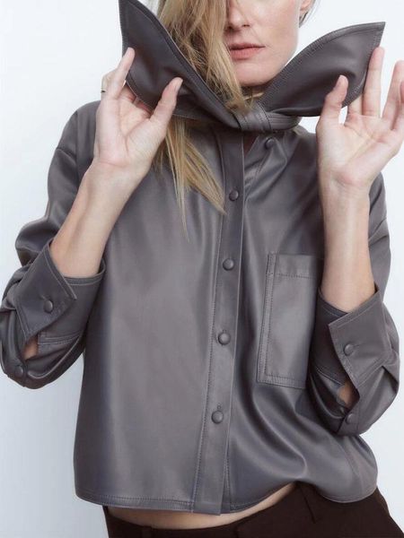 women's leather & faux autumn and winter products fashion sweet bowknot decorated pocket stand collar imitation shirt, Black
women's leather & faux autumn and winter products fashion sweet bowknot decorated pocket stand collar imitation shirt, Black