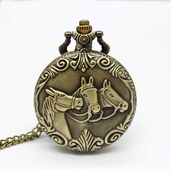 pocket watches three horses fob fashion quartz watch vintage necklace pendant clock gift bronze chain, Slivery;golden
pocket watches three horses fob fashion quartz watch vintage necklace pendant clock gift bronze chain, Slivery;golden