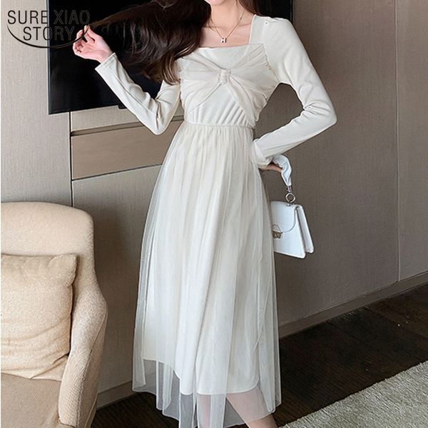 french chic square collar women's dress sweet mesh long sleeve over knee autumn preppy a-type es women 12443 210508, Black;gray
french chic square collar women's dress sweet mesh long sleeve over knee autumn preppy a-type es women 12443 210508, Black;gray