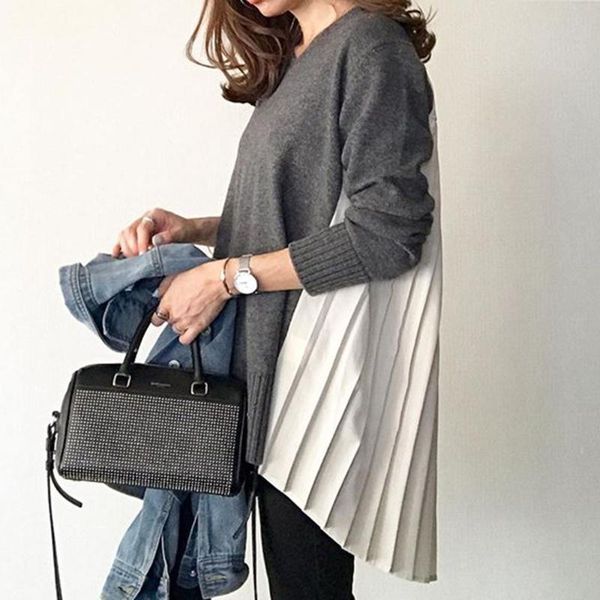 women's sweaters pleated women sweater loose korean japan casual patchwork pullover knitted jumpers elegant office lady autumn, White;black
women's sweaters pleated women sweater loose korean japan casual patchwork pullover knitted jumpers elegant office lady autumn, White;black
