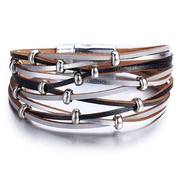 link, chain fashion jewelry multilayer leather bracelets for women trendy design beads charm double wrap bangles, Black
link, chain fashion jewelry multilayer leather bracelets for women trendy design beads charm double wrap bangles, Black