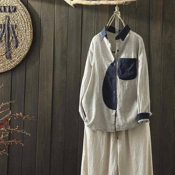 women's blouses & shirts spring arts style women long sleeve single pocket loose cotton linen patchwork vintage blouse femme qaau, White
women's blouses & shirts spring arts style women long sleeve single pocket loose cotton linen patchwork vintage blouse femme qaau, White
