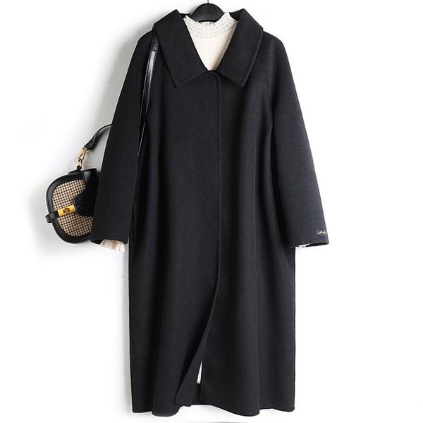 women's wool & blends long coat turn-down normcore/minimalist collar covered button wide-waisted women coats autumn winter, Black
women's wool & blends long coat turn-down normcore/minimalist collar covered button wide-waisted women coats autumn winter, Black