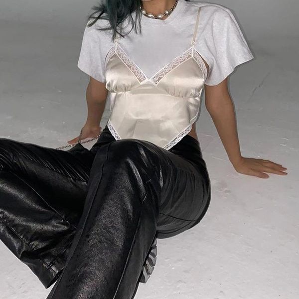 lace patchwork satin white crop women straps v neck cami ladies backless bustier black triangle hem
lace patchwork satin white crop women straps v neck cami ladies backless bustier black triangle hem