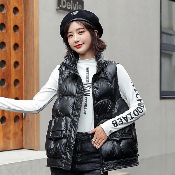 women's vests nice winter jacket vest coat glossy stand collar short cotton padded parka warm female waistcoat outwear, Black;white
women's vests nice winter jacket vest coat glossy stand collar short cotton padded parka warm female waistcoat outwear, Black;white