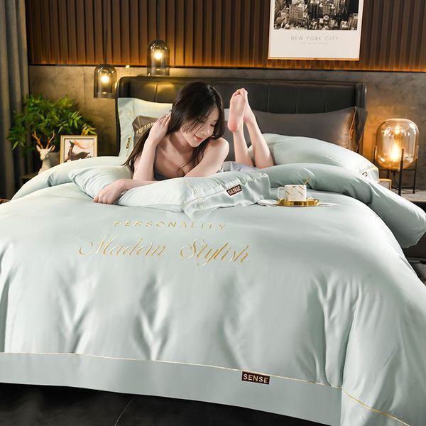 bedding sets summer ice silk four-piece set, high-end, light luxury, embroidery, pure color, simple style, naked sleep, silky european style
bedding sets summer ice silk four-piece set, high-end, light luxury, embroidery, pure color, simple style, naked sleep, silky european style