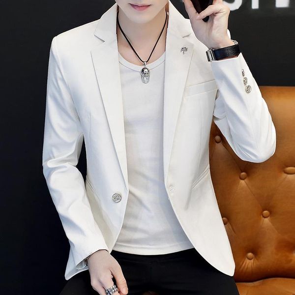 men's suits & blazers fitted summer blazer men thin white terno slim fit masculino casual, White;black
men's suits & blazers fitted summer blazer men thin white terno slim fit masculino casual, White;black