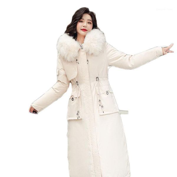 women's down & parkas cotton-padded jacket women winter 2021 long over-the-knee pie overcoming slim-fit fur collar plus velvet coat m33, Black