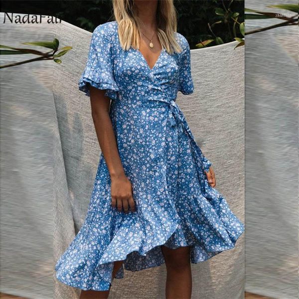 nadafair short sleeve blue women floral summer dress v neck lace up ruffles beach midi boho dresses1, Black;gray
nadafair short sleeve blue women floral summer dress v neck lace up ruffles beach midi boho dresses1, Black;gray