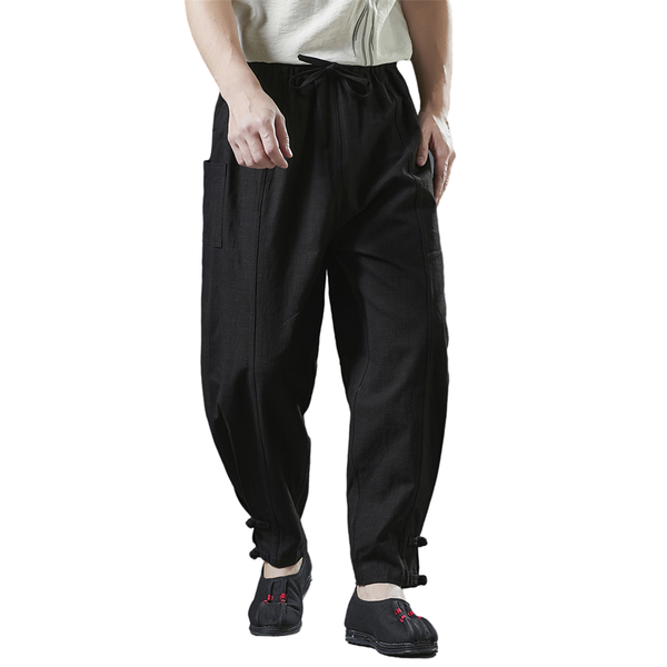 men's pants chinese ethnic style hand made botton elment trousers elastic lace up linen cotton pencil, Black
men's pants chinese ethnic style hand made botton elment trousers elastic lace up linen cotton pencil, Black