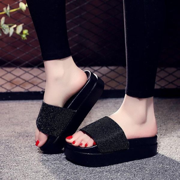 slippers rhinestone women's platform high heel home slip-on sandals women, Black 
slippers rhinestone women's platform high heel home slip-on sandals women, Black