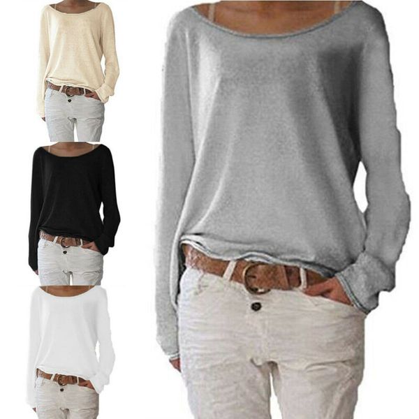2021 ladies t-shirt solid color big round neck knit pullover casual plus size bottoming shirt, White
2021 ladies t-shirt solid color big round neck knit pullover casual plus size bottoming shirt, White