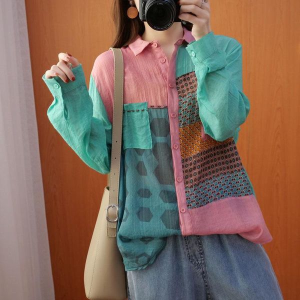women's blouses & shirts korean design 2021 spring ladies printed cotton linen women vintage casual green shirt girl contrast color s9, White
women's blouses & shirts korean design 2021 spring ladies printed cotton linen women vintage casual green shirt girl contrast color s9, White