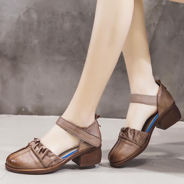 summer genuine leather handmade sandals women thick heels hollow retro closed toe ladies women's shoes, Black
summer genuine leather handmade sandals women thick heels hollow retro closed toe ladies women's shoes, Black