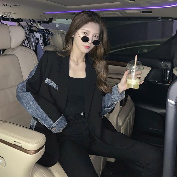 women's suits & blazers spring and autumn retro denim stitching design sense net red small suit women loose mid-length temperament jack, White;black
women's suits & blazers spring and autumn retro denim stitching design sense net red small suit women loose mid-length temperament jack, White;black