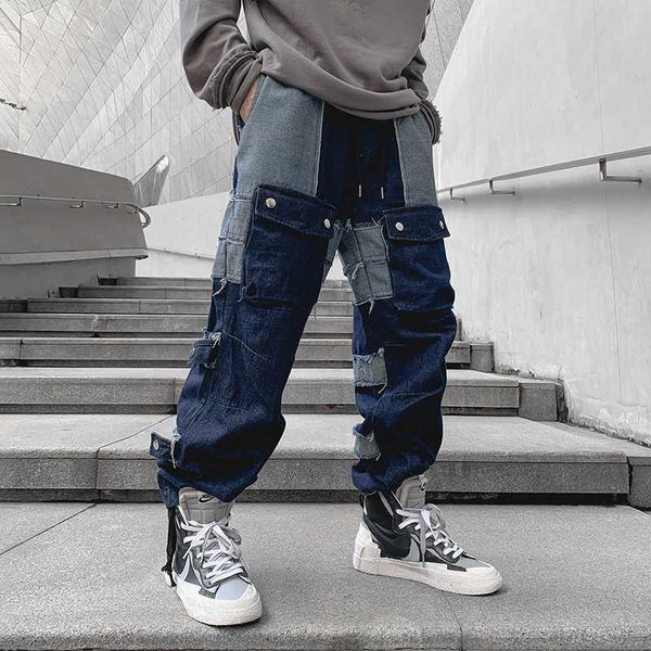 men's jeans mens splice tassel patchwork casual straight trousers male fashion streetwear loose hip hop denim cargo pants m5de, Blue
men's jeans mens splice tassel patchwork casual straight trousers male fashion streetwear loose hip hop denim cargo pants m5de, Blue