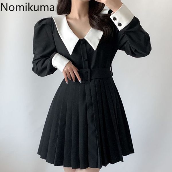 nomikuma women dress korean hit color patchwork turn-down collar vestidos femme belt slim waist pleated a-line dresses 6f892 210427, Black;gray
nomikuma women dress korean hit color patchwork turn-down collar vestidos femme belt slim waist pleated a-line dresses 6f892 210427, Black;gray