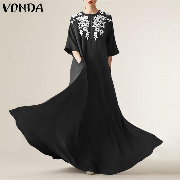 dresses women vintage floral 2021 vonda summer long party dress plus size robe femme bohemian vestidos, Black;gray 
dresses women vintage floral 2021 vonda summer long party dress plus size robe femme bohemian vestidos, Black;gray